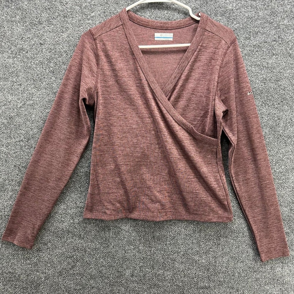 Columbia Womens Mauve Space Dye Faux Wrap Long Sleeve Ribbed Top Size Medium